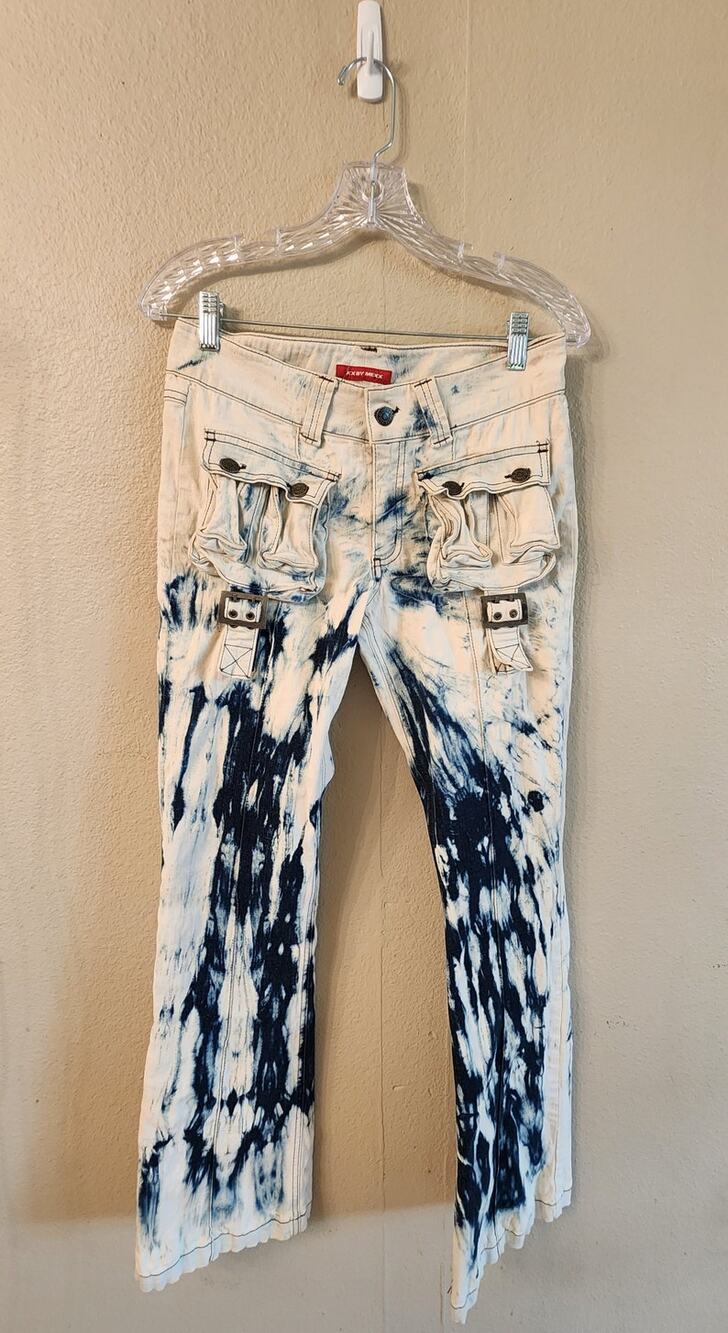 XX by Mexx Y2K Low Rise Tie Dye Cargo Denim Wide Leg Women's Jeans SZ 2